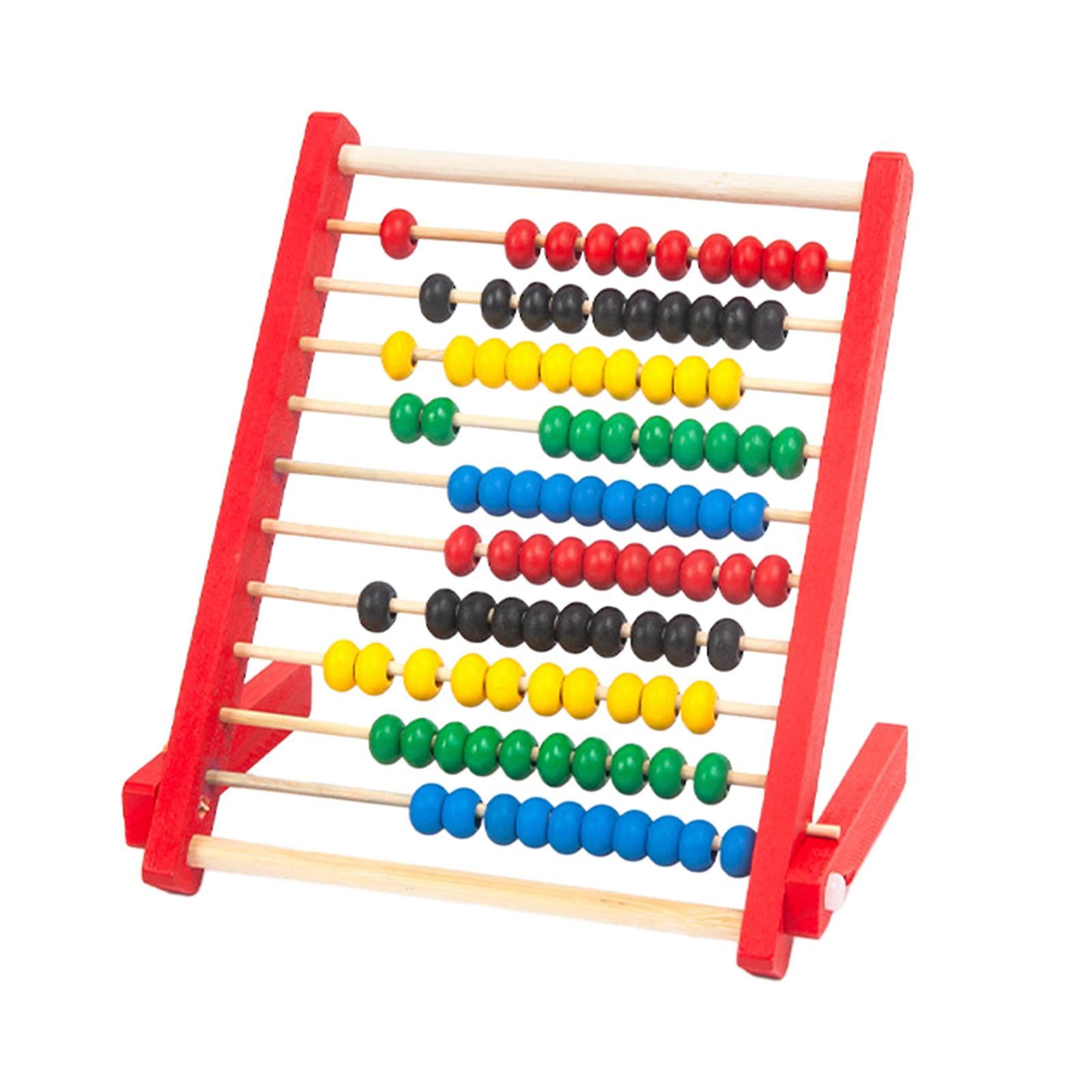 Toddlers Mathematics Toy Beads Game Kids 10 Row Wooden Counting Frame Abacus Red