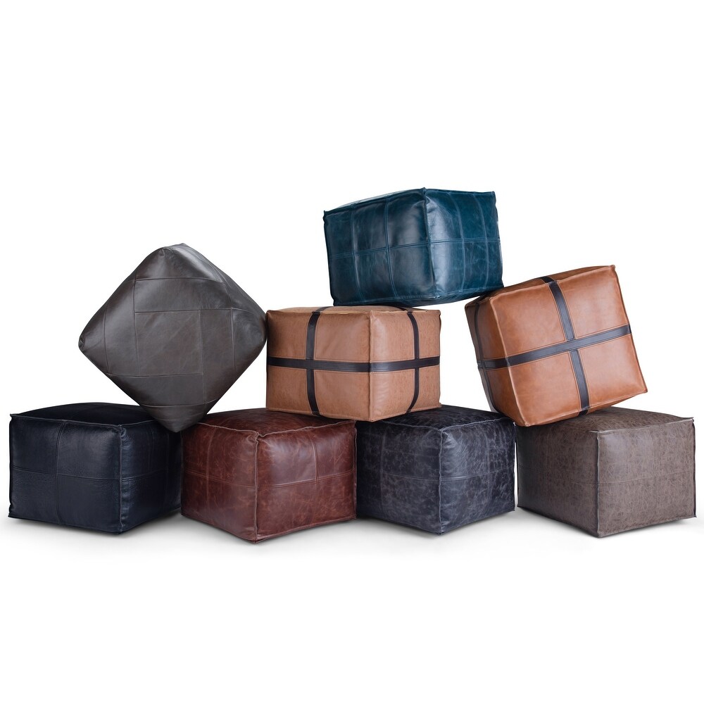 WYNDENHALL Erving Boho Square Pouf in Leather