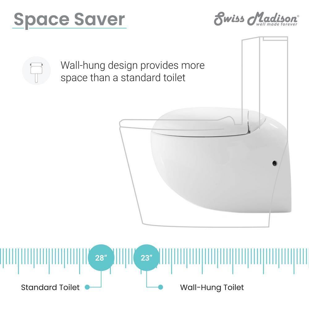 Swiss Madison 0.81.28 GPF Plaisir Wall Hung Dual Flush Elongated Toilet Bowl in White SM-WT660