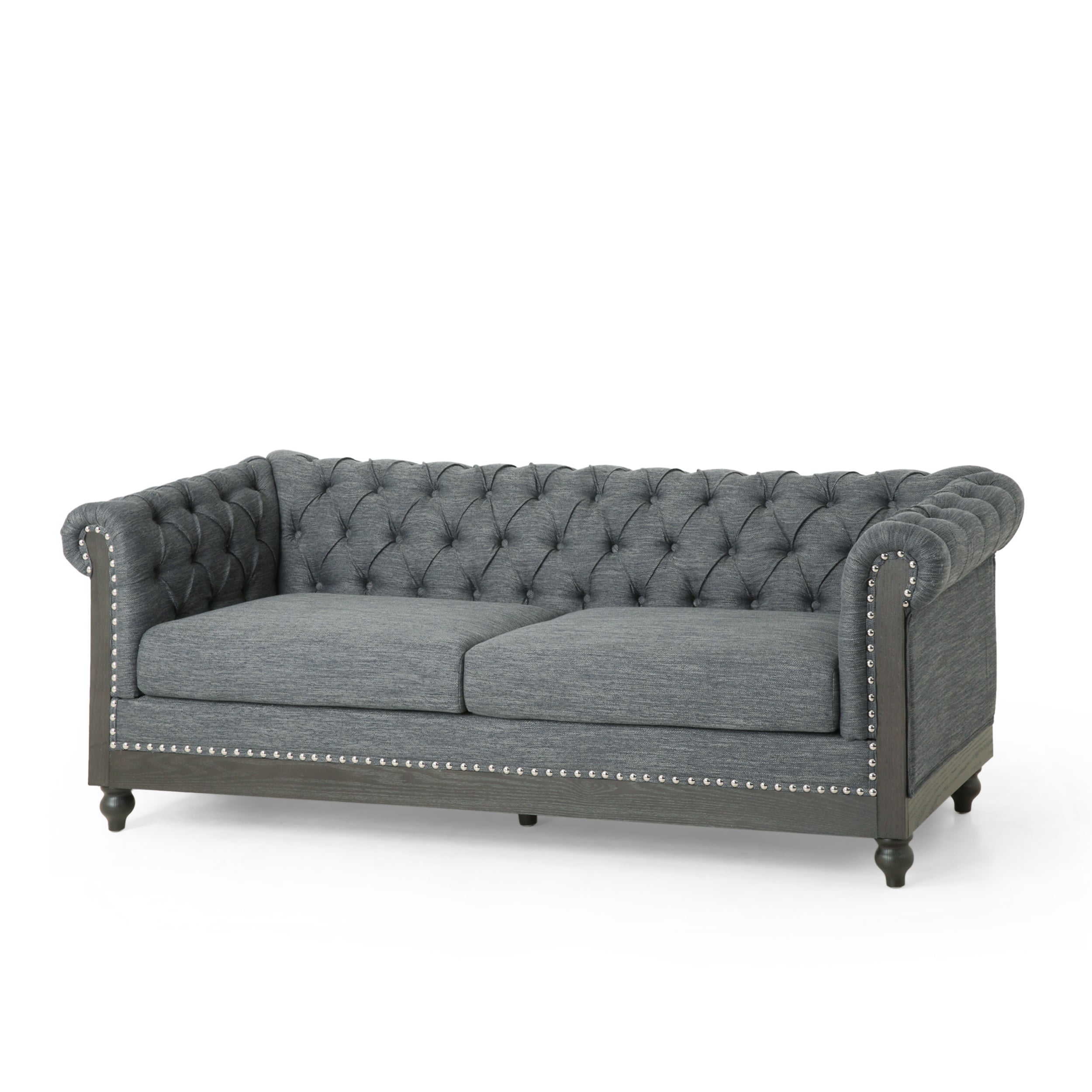 Kinzie Chesterfield Tufted Fabric 3 Seater Sofa with Nailhead Trim