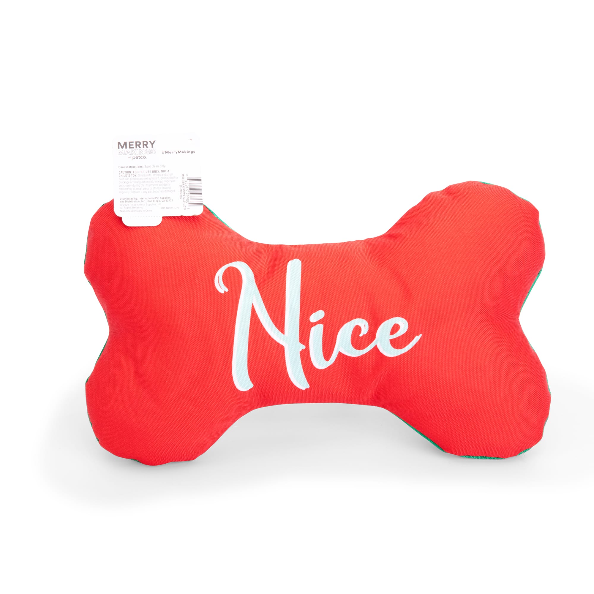 More and Merrier Naughty/Nice Plush Bone Dog Toy， Large