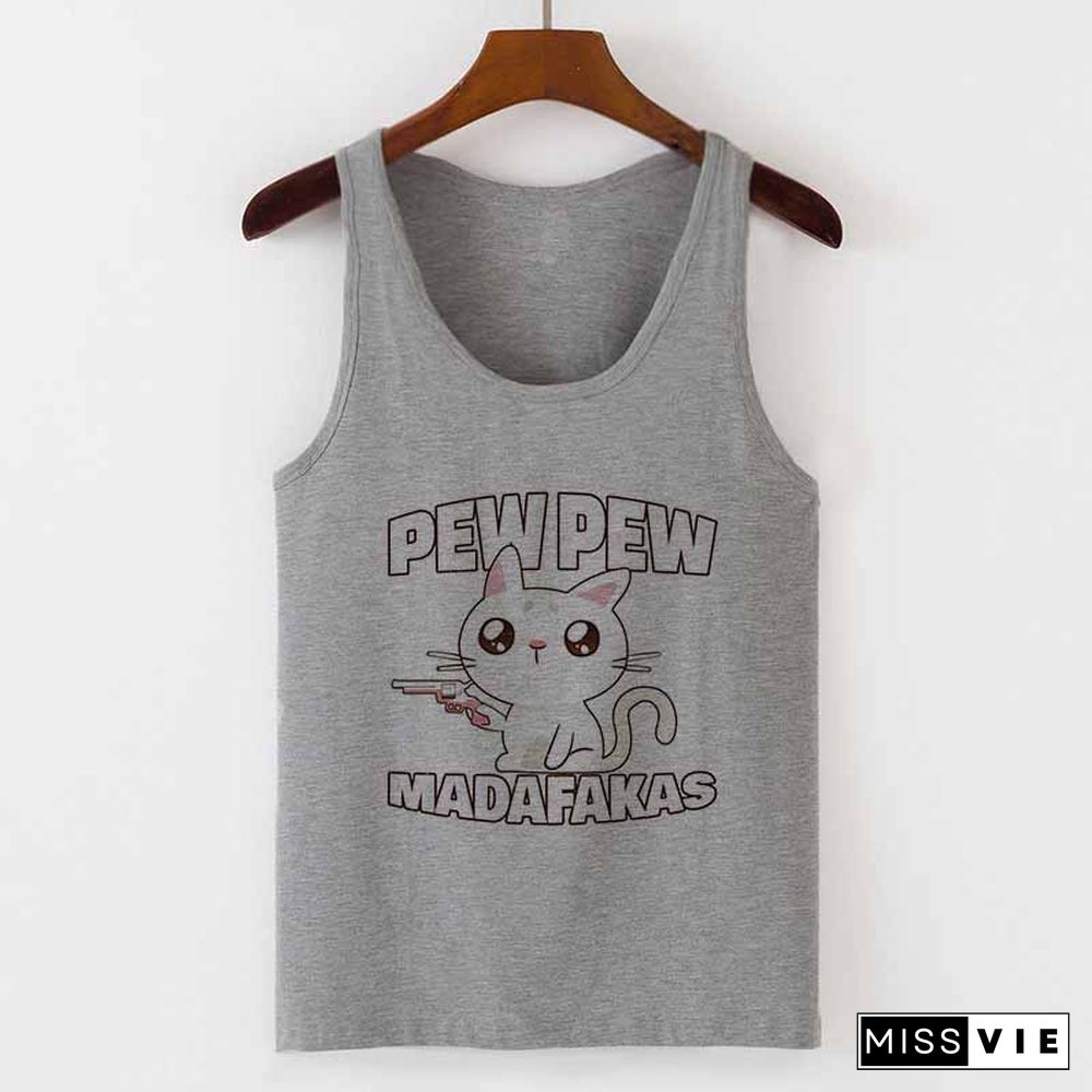 Camisole Sexy Vest Tank Tops Murderous Black Cat With Gun Funny Pew Pew Madafakas Print Women Sleeveless Halloween T Shirt