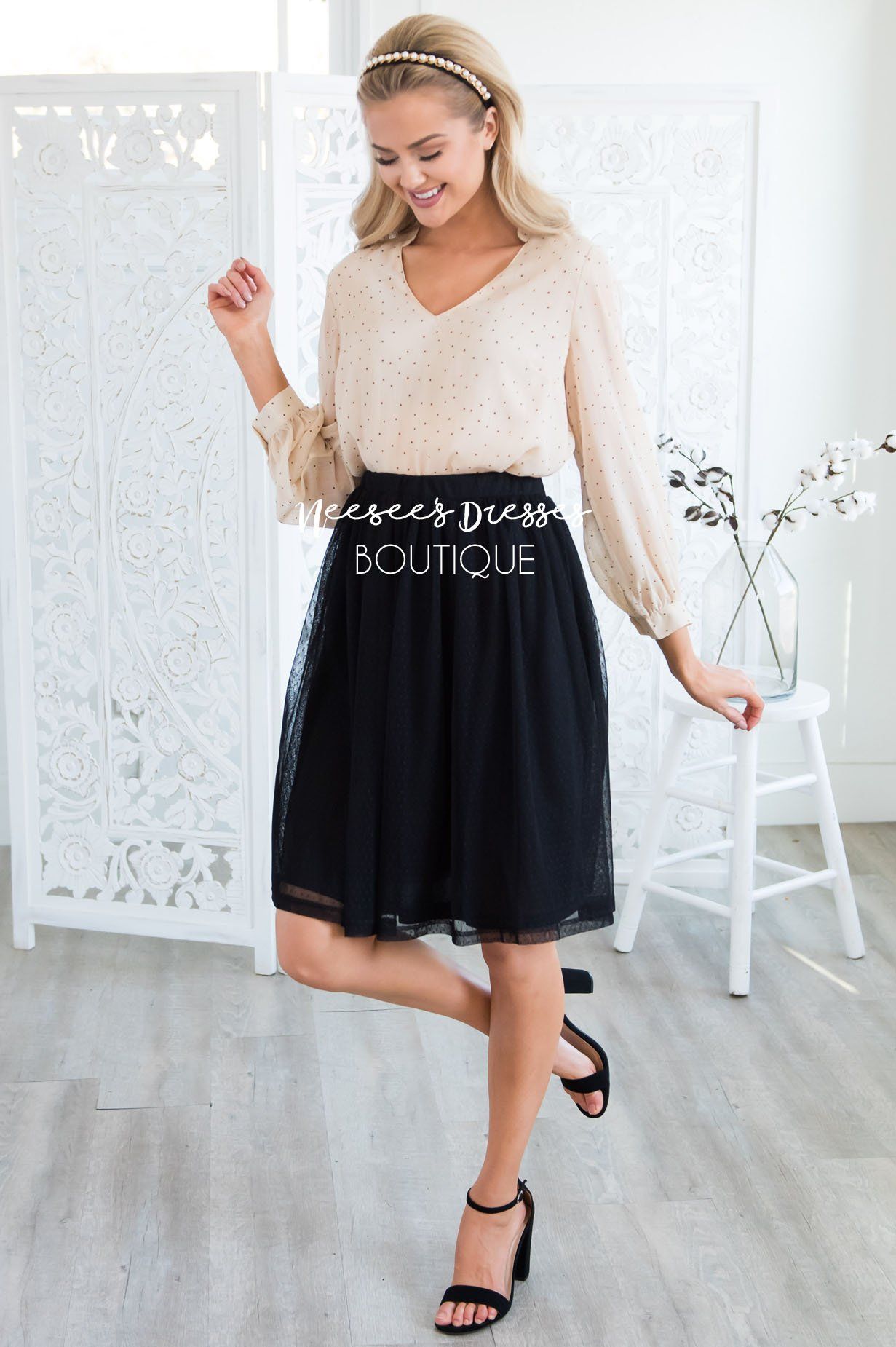 Black Dotted Tulle Skirt