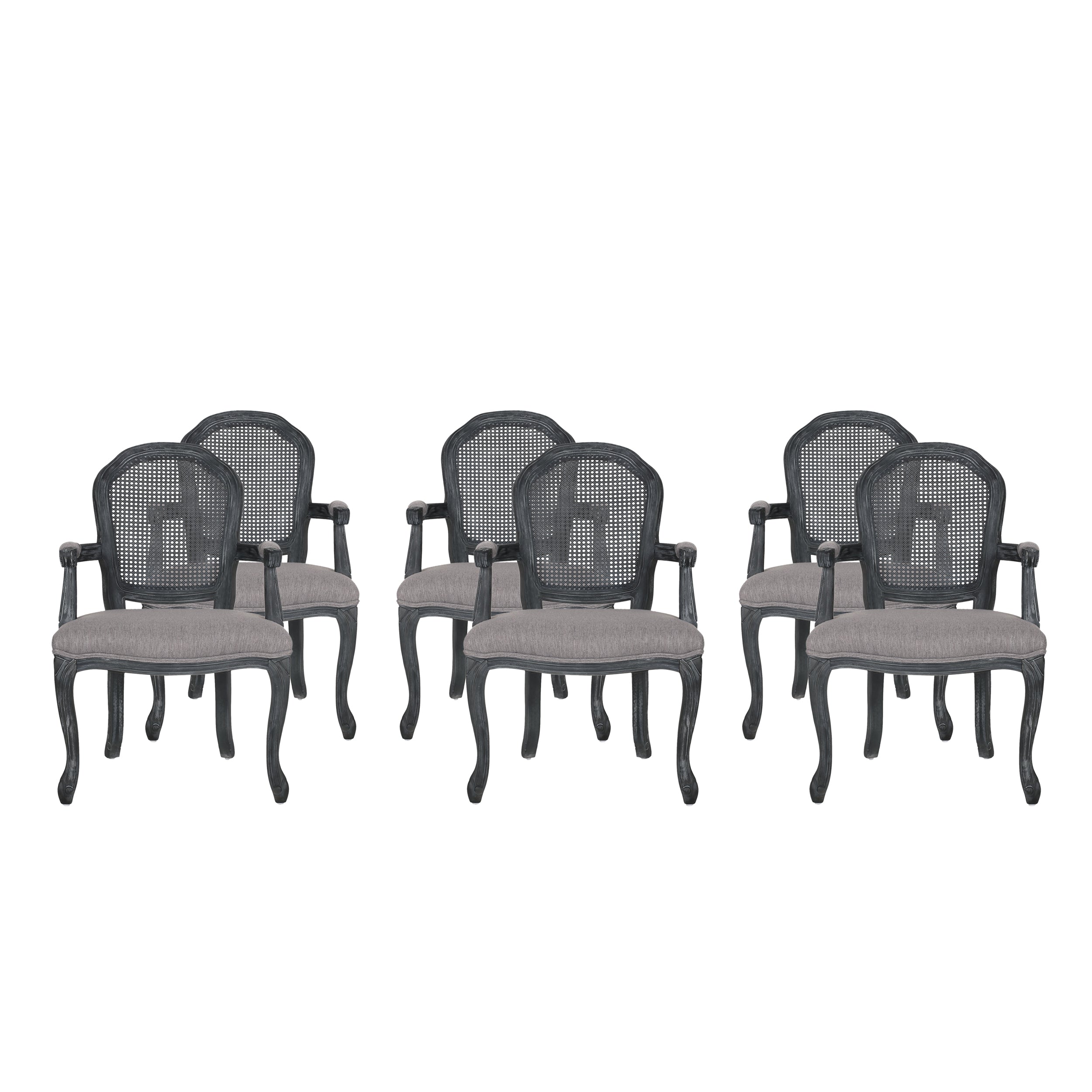 Mariette French Country Wood and Cane Upholstered Dining Chair, Set of 6