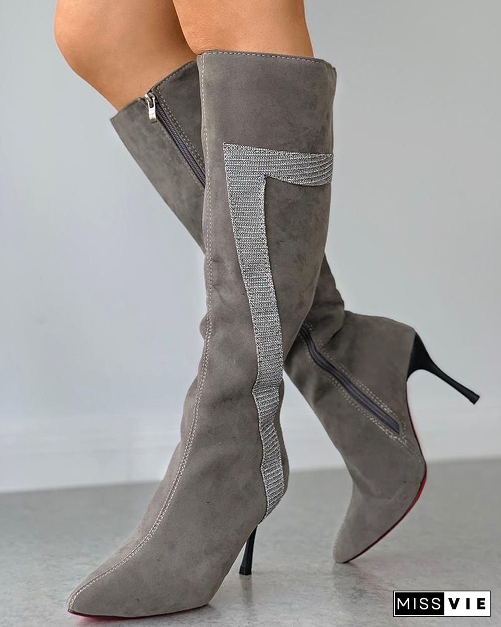 Pointed Toe Zipper Design Stiletto Heeled Boots