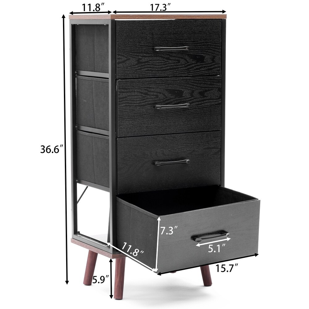 Black Manufactured Wood 4 Drawer Accent Chest with Brown Accents