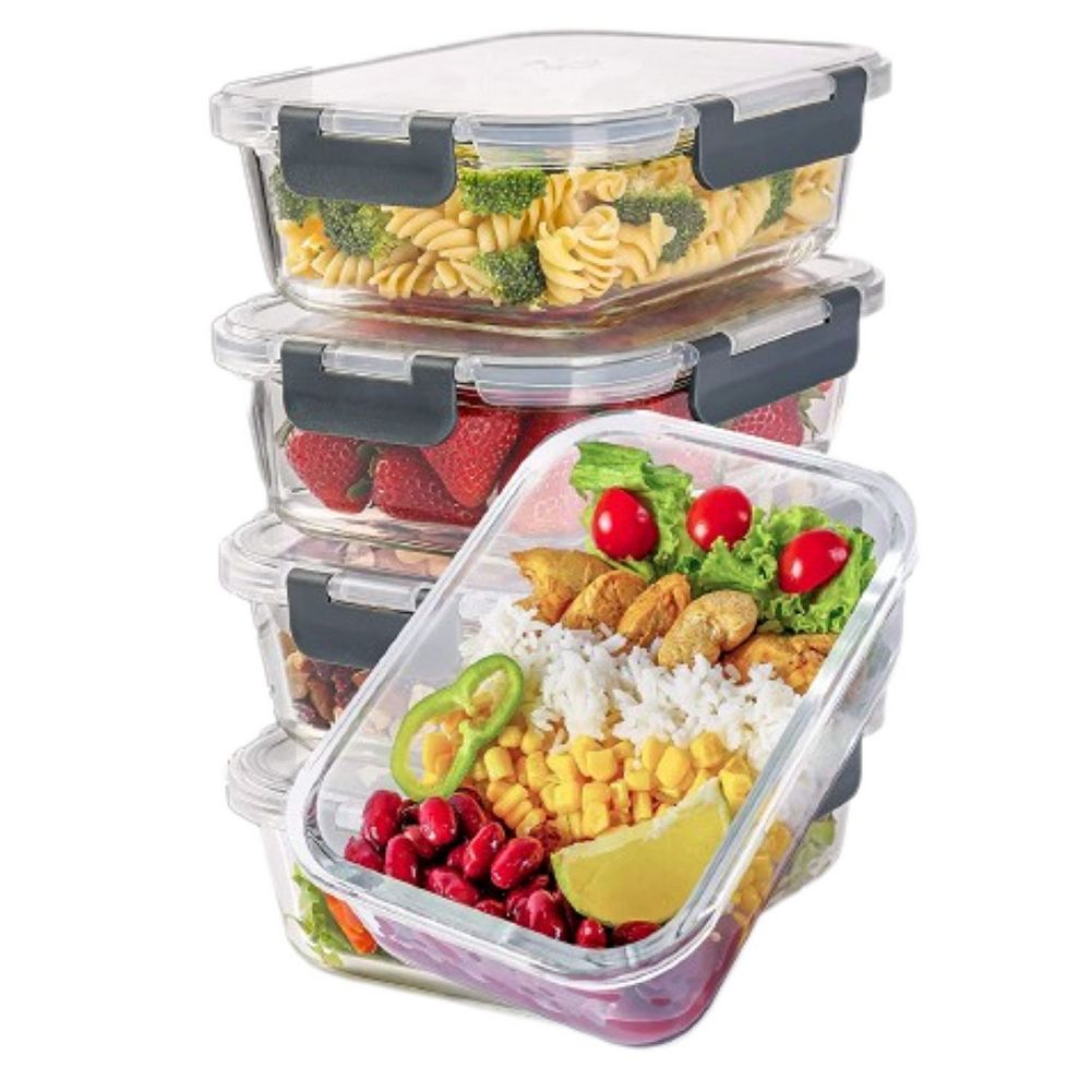 5 Pack Leak-Proof Glass Food Storage Containers