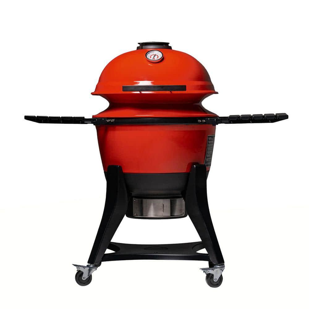 Kamado Joe Kettle Joe 22 in Charcoal Grill in Red with Hinged Lid Cart and Side Shelves