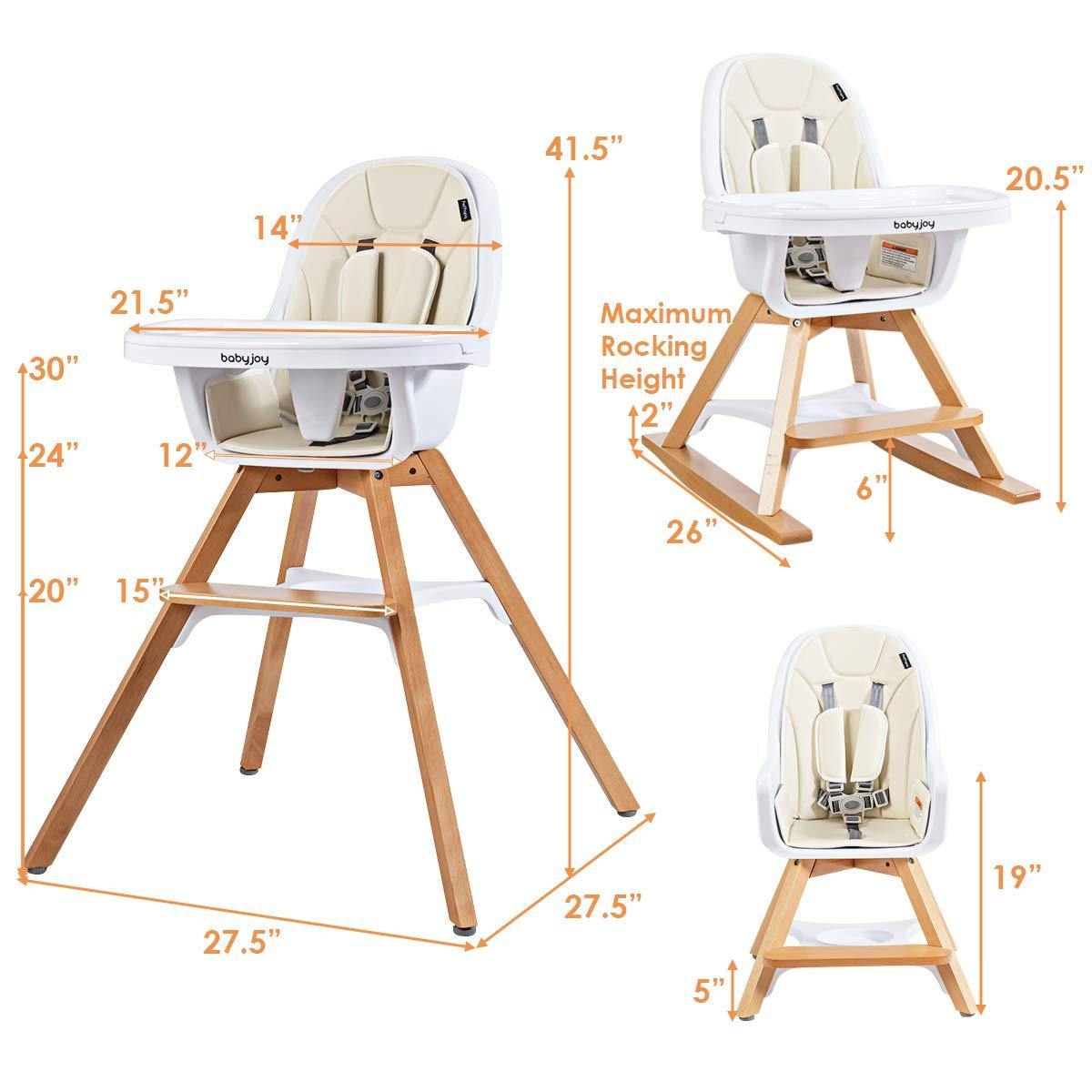 BABY JOY 3 in 1 High Chair, Baby Eat & Grow Convertible Wooden High Chair/Rocking Chair/Booster Seat/Toddler Chair