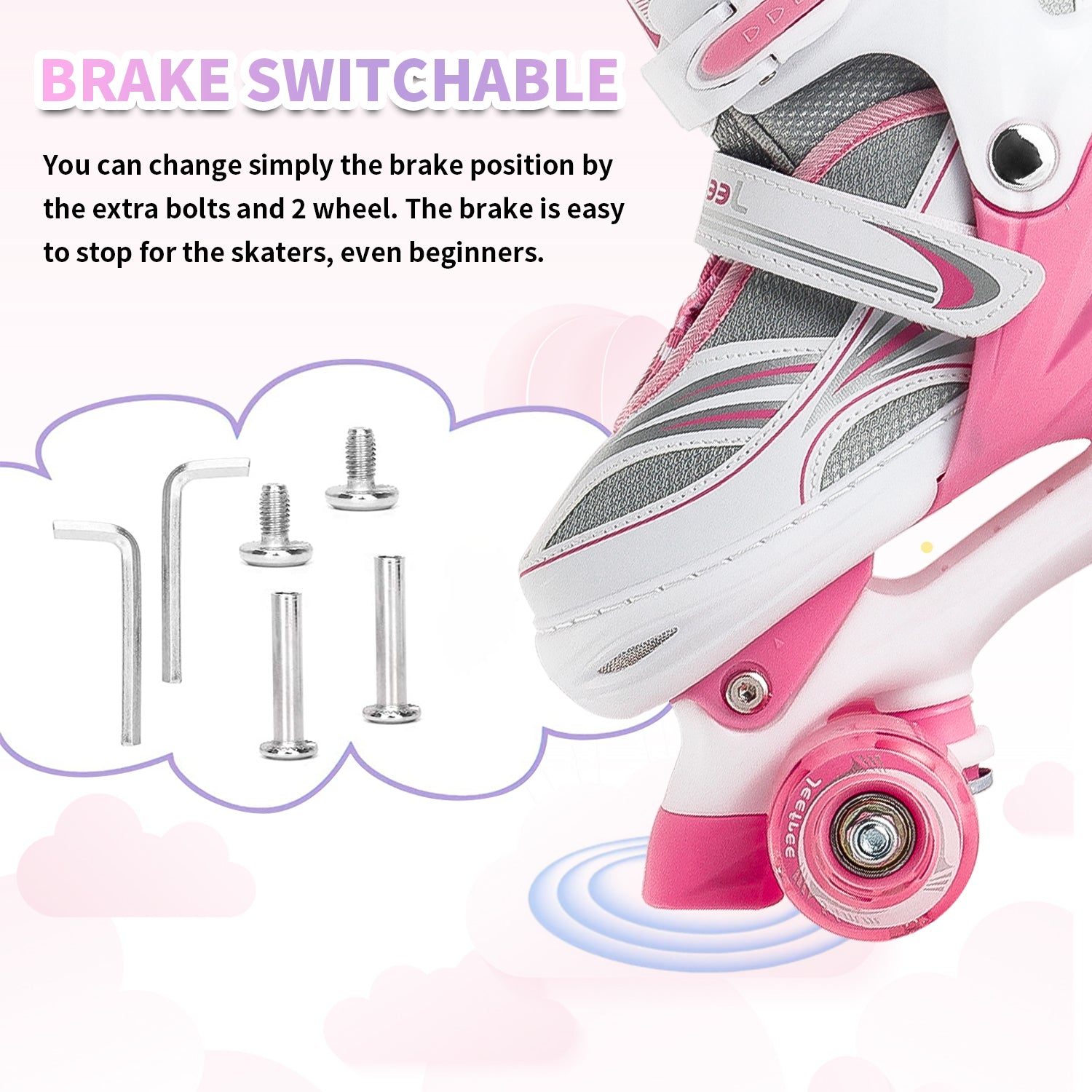 Jeefree Roller Skates for Girls，Kids Roller Skates for Ages 3-8，Size J12-2，Pink