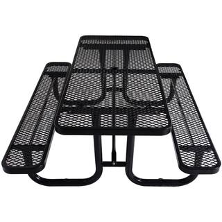 Cesicia 6 ft. Rectangular Outdoor Steel Picnic Table With Umbrella Pole in Black M23od526Mc08