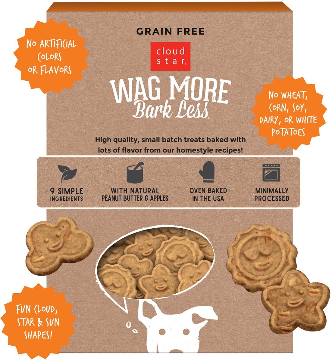 Cloud Star Wag More Bark Less Grain-Free Oven Baked with Peanut Butter and Apples Dog Treats