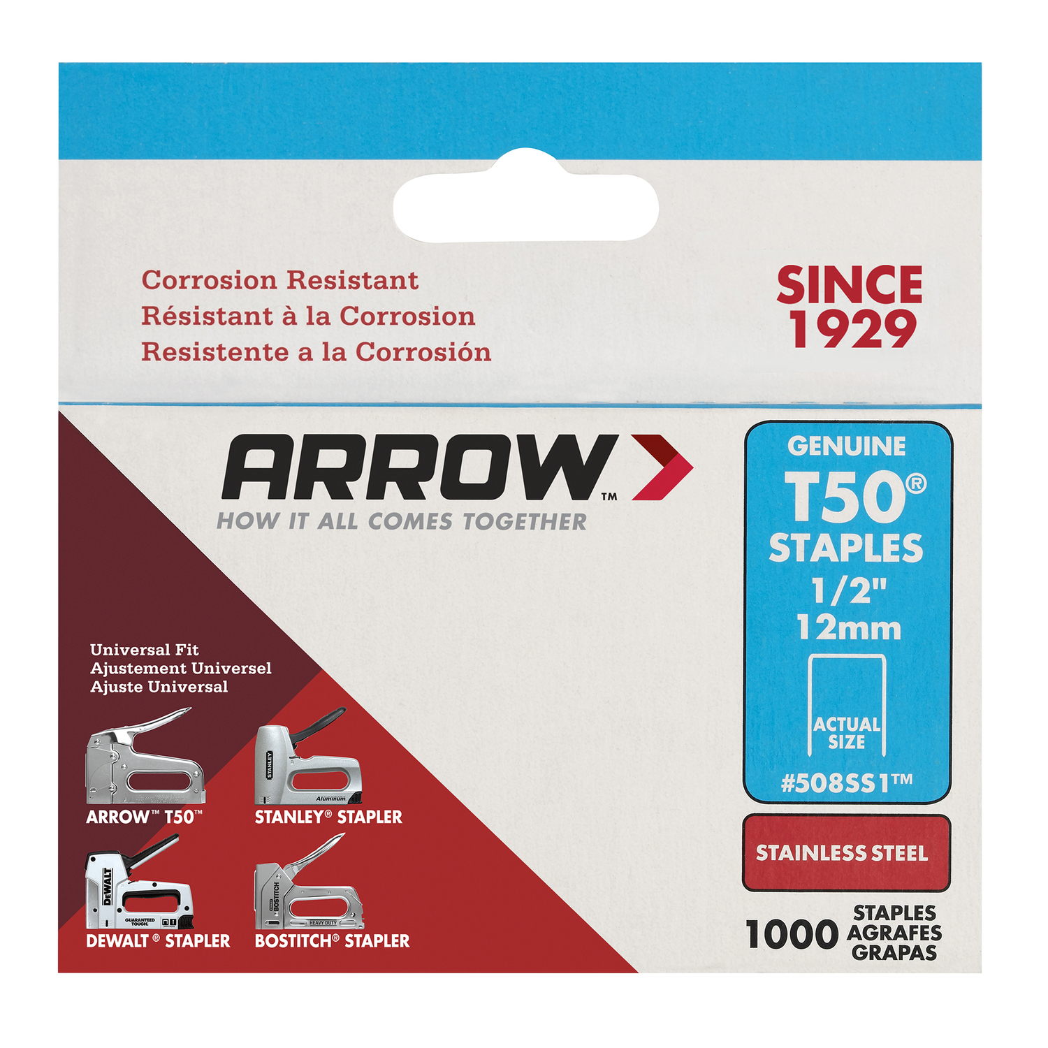 Arrow T50 3/8 in. W X 1/2 in. L 18 Ga. Flat Crown Heavy Duty Staples 1000 pk