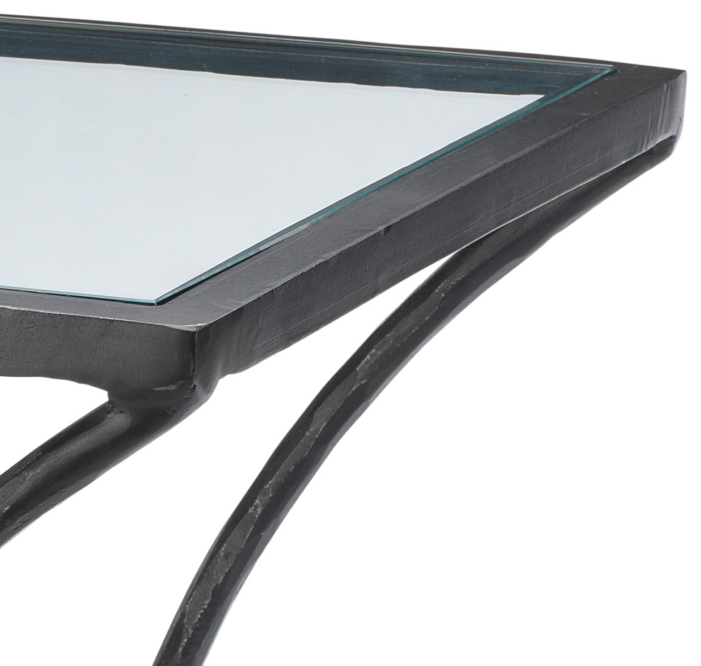 Black Iron Glass Top Square Kai Side Table   Industrial   Side Tables And End Tables   by Sideboards and Things  Houzz