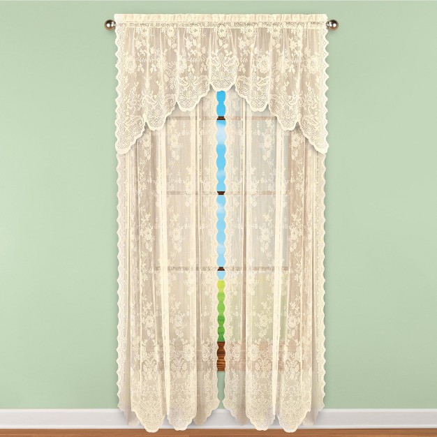 Collections Etc Lace Rose Pattern Rod Pocket Top Window Curtains