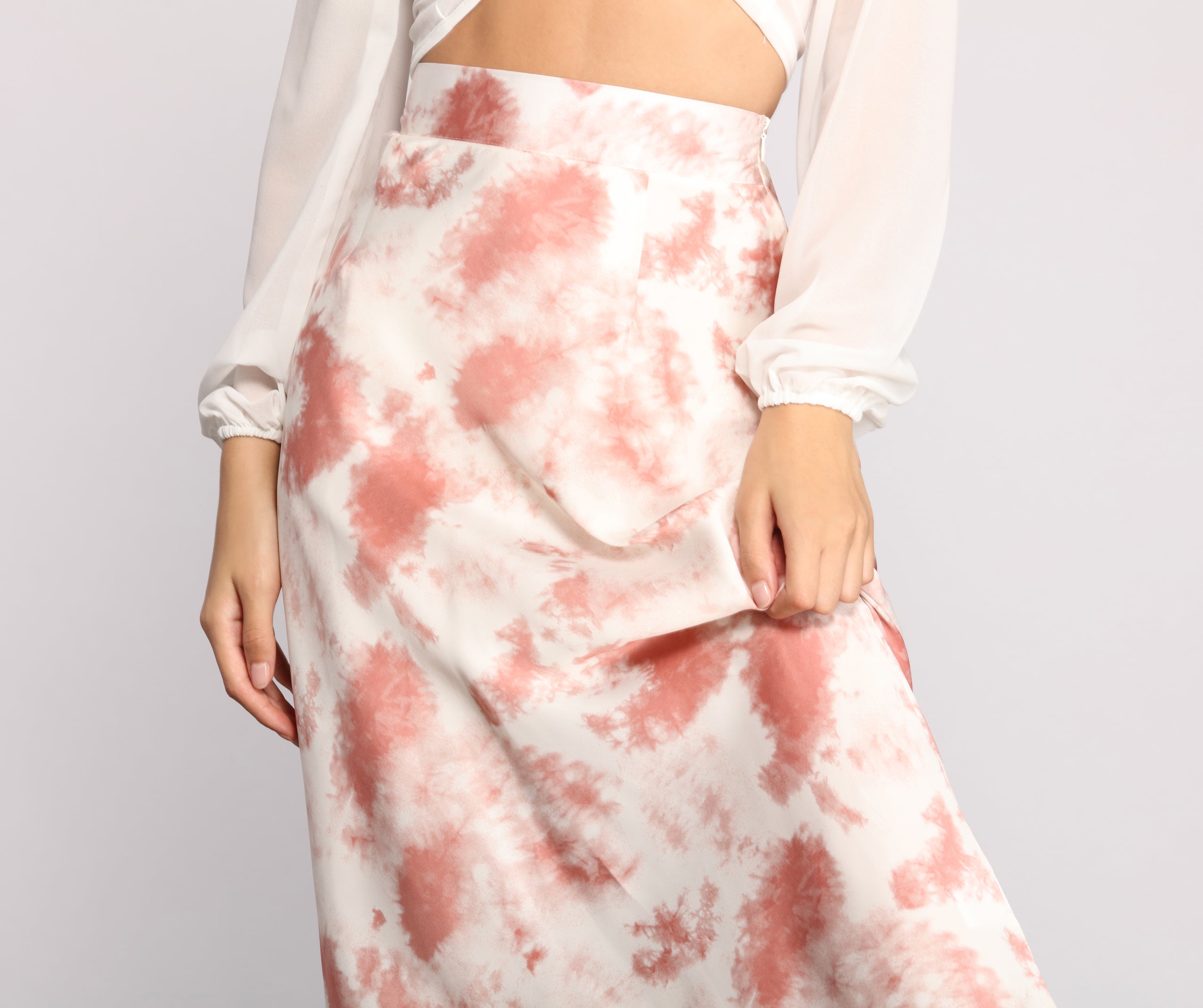 Stylishly Sleek Satin Tie Dye Midi Skirt