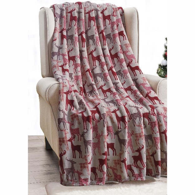 Kate Aurora Ultra Soft amp Cozy Christmas Plaid Reindeer Plush Throw Blanket Cover 50 In W X 60 In L