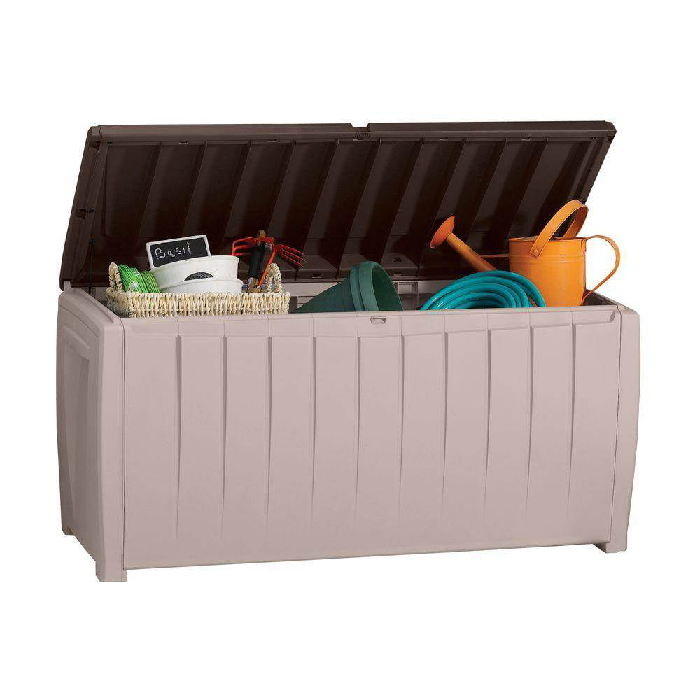 Keter Novel 90 Gallon Weather Resistant Outdoor Patio Storage Deck Box and Bench