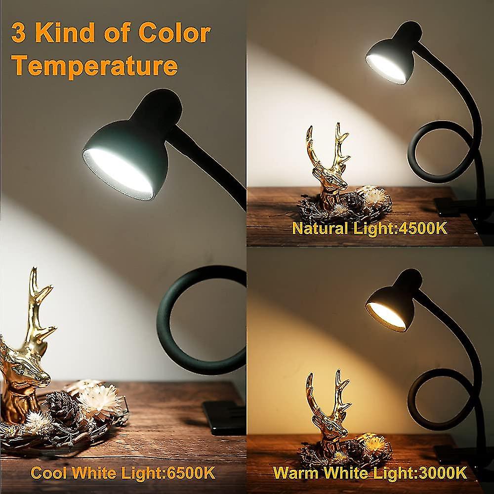 Clip On Reading 3 Colors 3000-6500k 10 Brightness Levels Eye Caring Led Desk Lamp With Flexible Gooseneck Clip On Desk Lamp For Bed