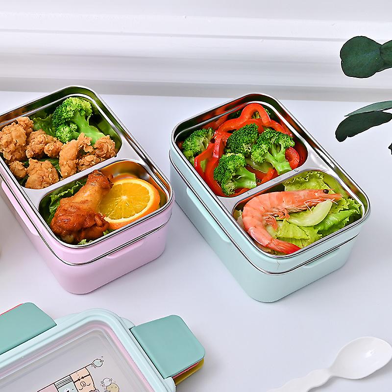 Pink Portable Stainless Steel Insulated Lunch Box Double-layer Separated Lunch Box Set