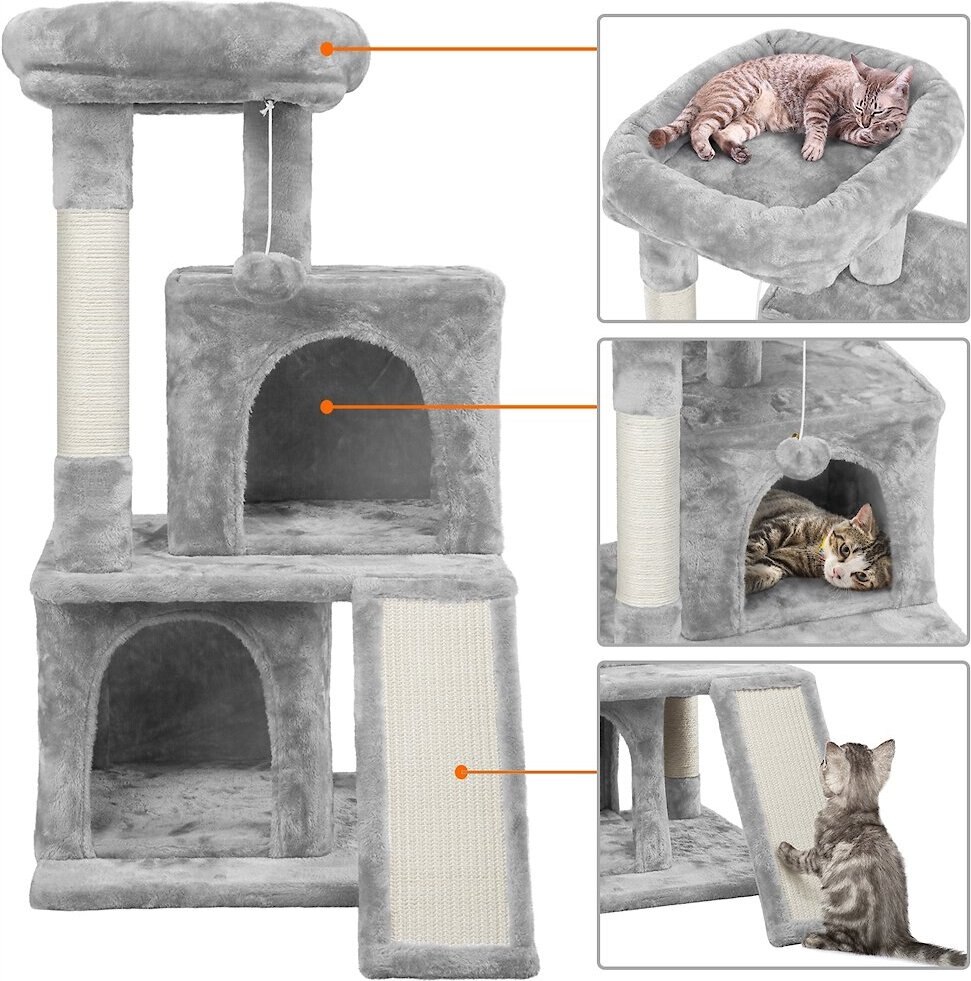 Yaheetech 3 Tiers 36-in Plush Cat Tower with Double Cat Condo