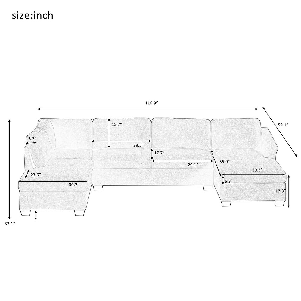 U shape Convertible Sectional Sofa Set   Large Modular Extra Wide Chaise Lounge Couch 4 Seat Sofa with Reversible Ottomans