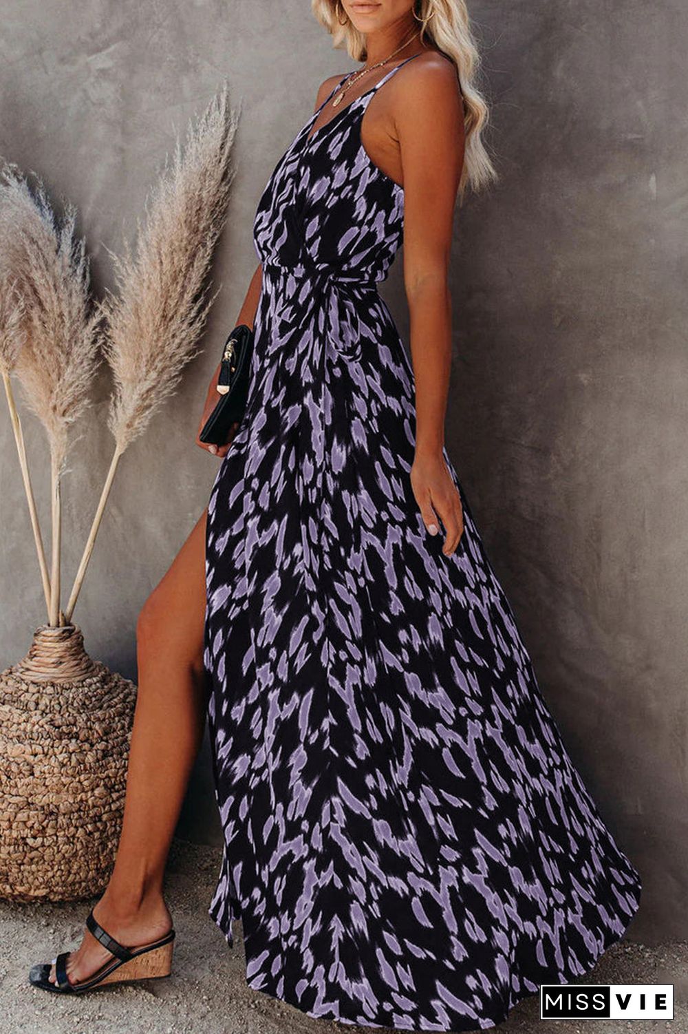 College Vacation Zebra Print Patchwork V Neck Sling Dress Dresses