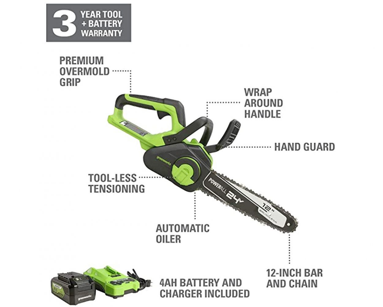 24V 12-Inch Brushless Chainsaw | Greenworks Tools