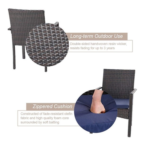 3-piece Patio Bistro Set， Rattan Chairs and Metal Side Table with Umbrella Hole - Overstock - 32355552