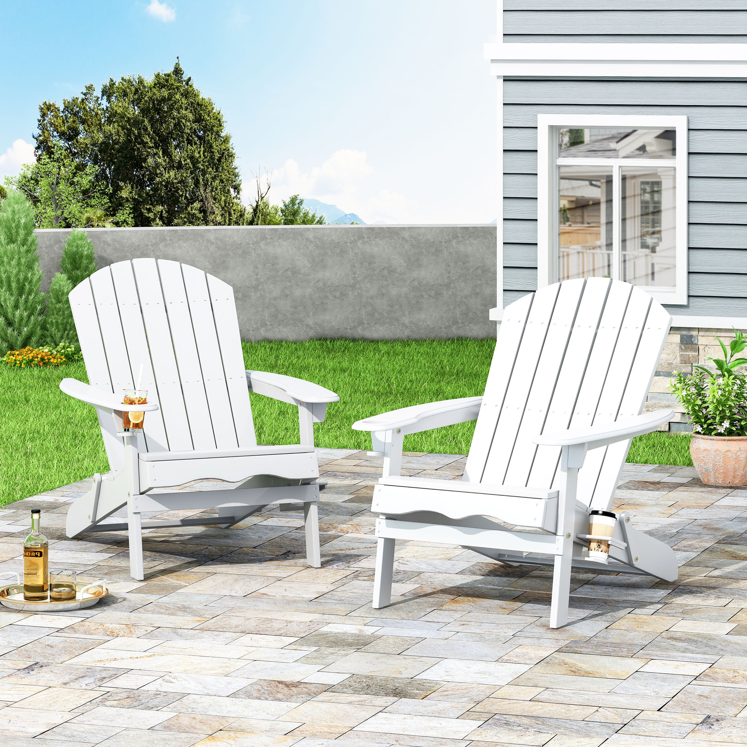 Kandyce Outdoor Acacia Wood Folding Adirondack Chairs (Set of 2)