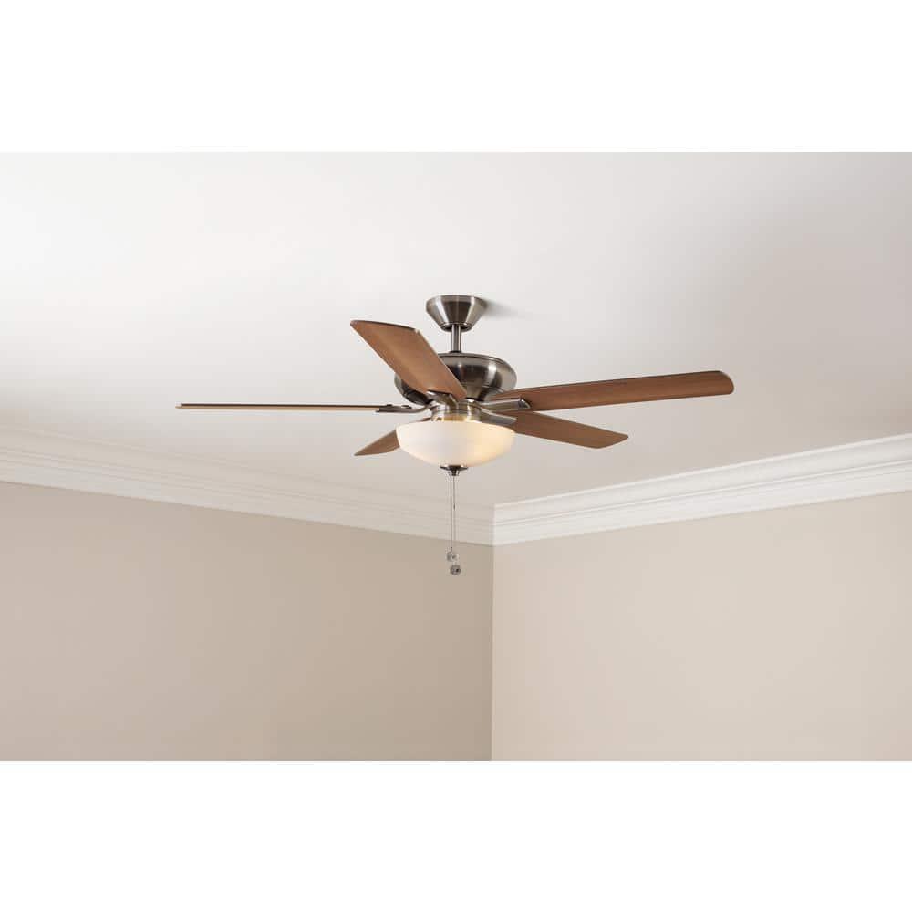 Hampton Bay Holly Springs 52 in LED Indoor Brushed Nickel Ceiling Fan with Light Kit