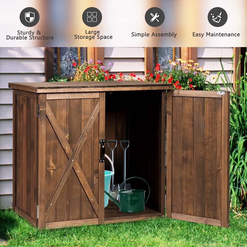 2.5 x 2 FT Outdoor Storage Cabinet with Double Doors, Wood Garden Shed, Outside Tool Shed