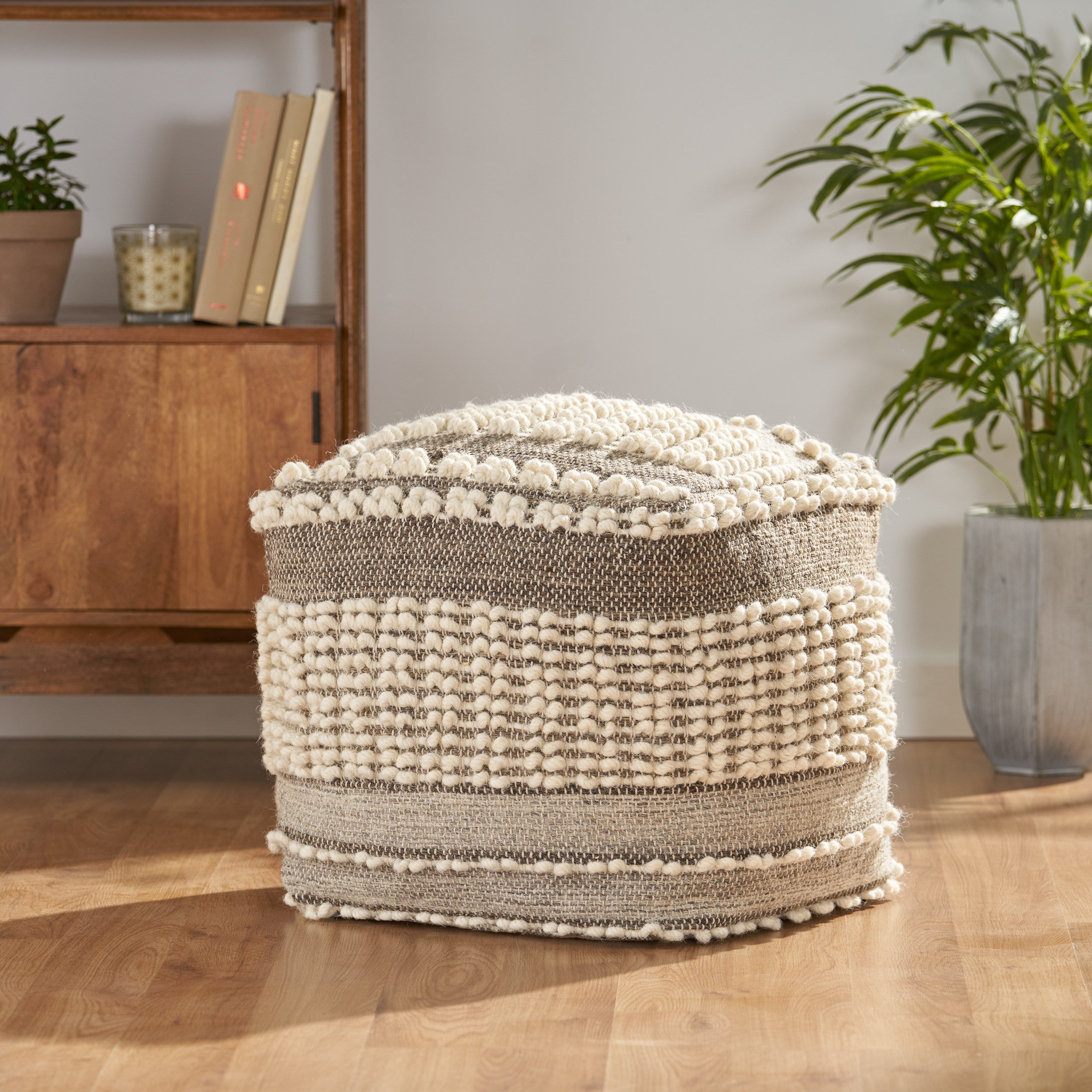 Amiriah Boho Wool and Cotton Ottoman Pouf