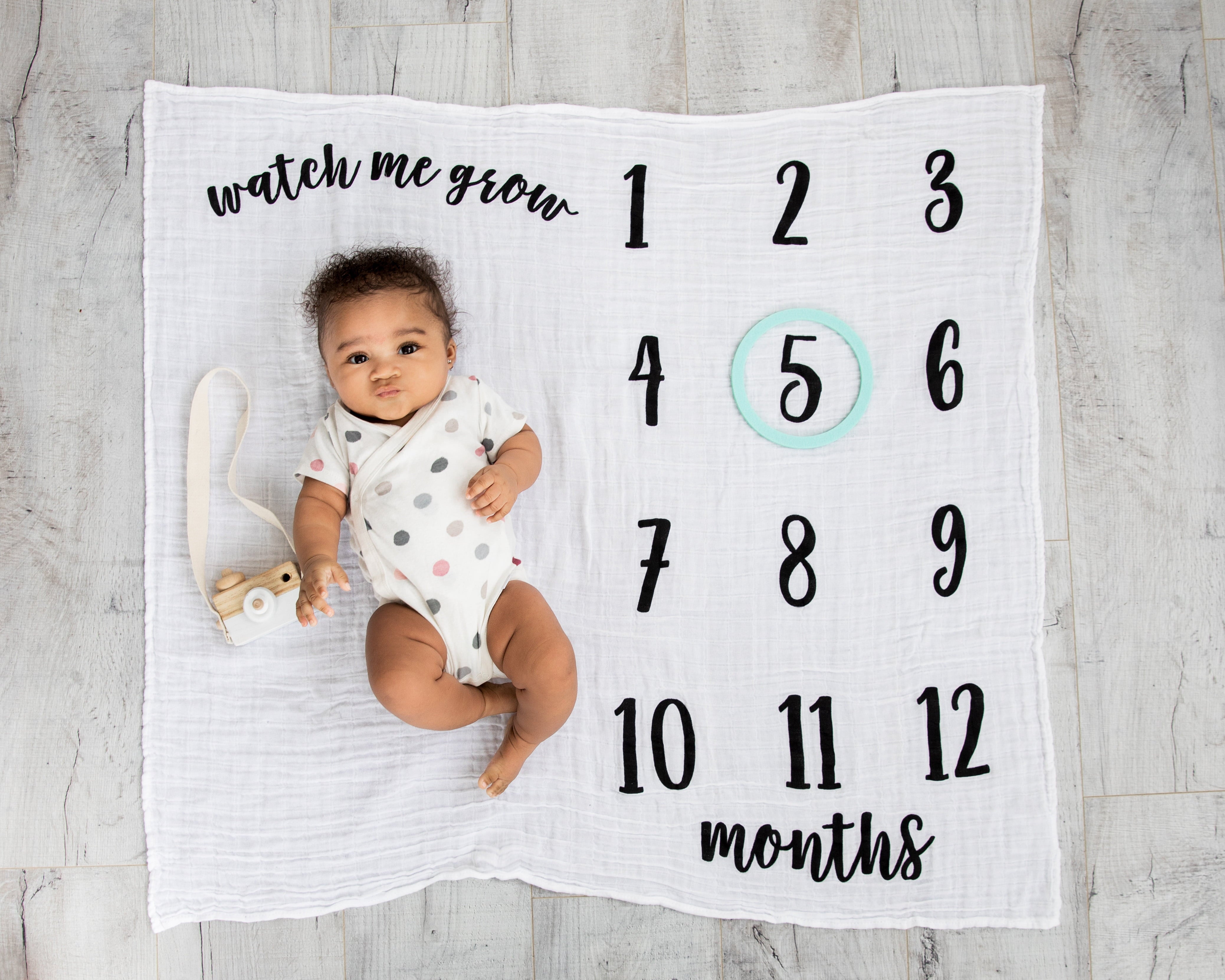 Little Pear Baby Milestone Marker Blanket, Gender-Neutral Baby Monthly Growth Chart, Black & White