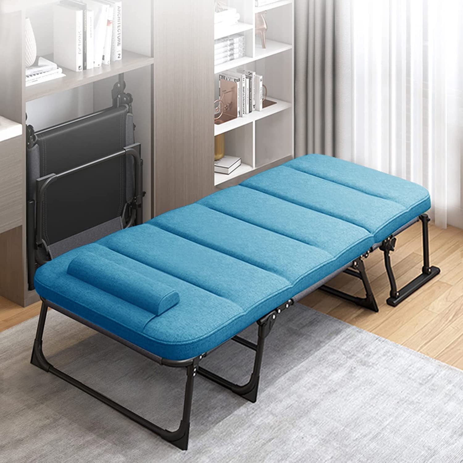 ABORON Folding Sofa Bed with Mattress and Pillow ， 6 Position Adjustable Folding Home Guest Bed， Foldaway Convertible Rest Cots for Adults Kids