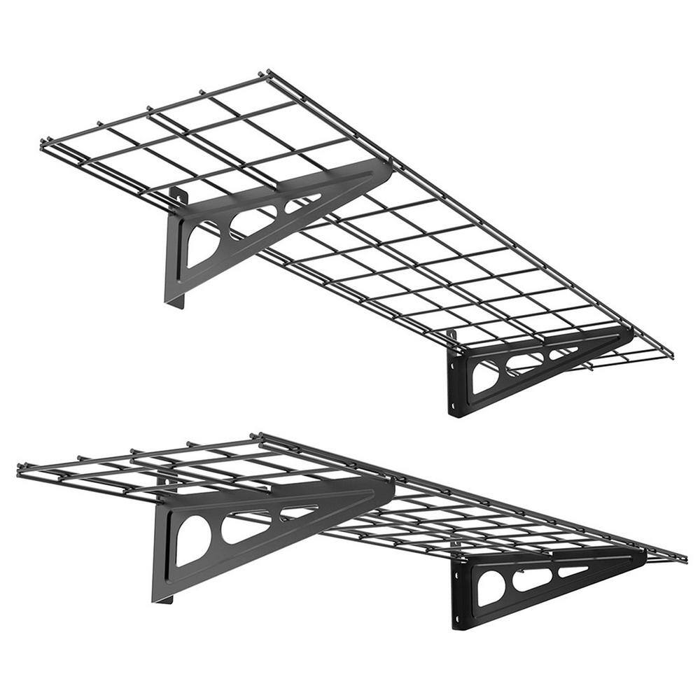 FLEXIMOUNTS 12 in. x 48 in. Steel Garage Wall Shelf with Brackets in Black WR14B-E