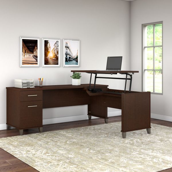 Bush Furniture Somerset 72W 3 Position Sit to Stand L Shaped Desk in Mocha Cherry