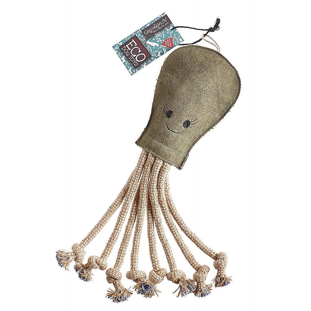 Green and Wild Olive The Octopus Eco Dog Toy Jute and Suede Green and Wild