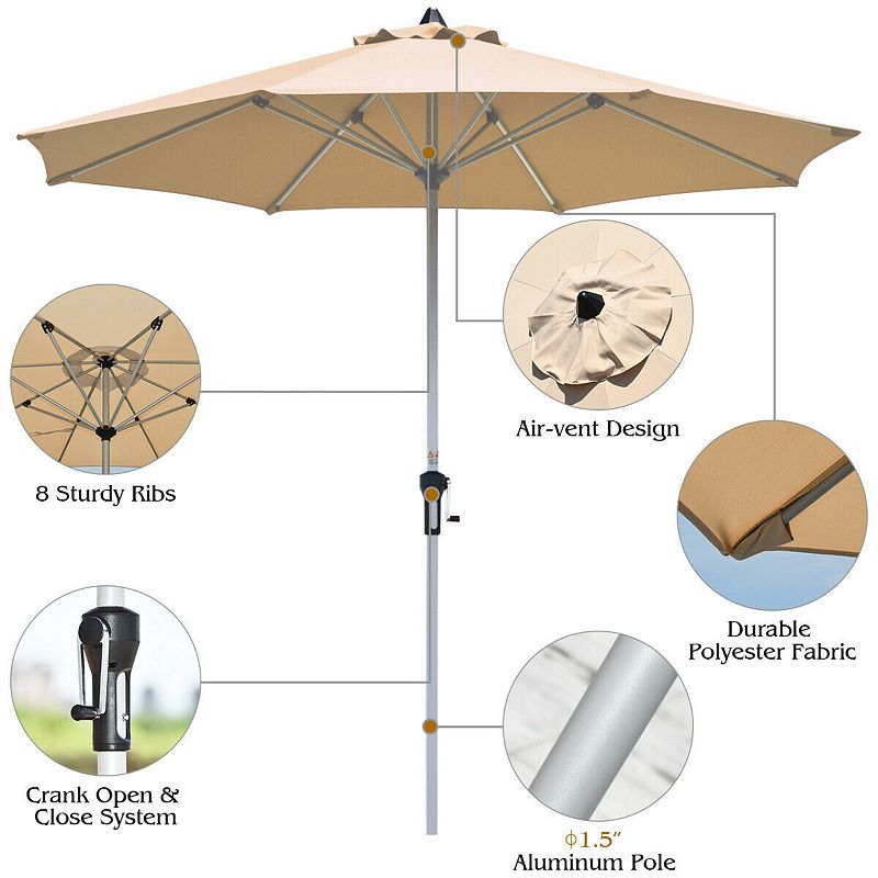 9 Feet Patio Outdoor Market Umbrella with Aluminum Pole without Weight Base