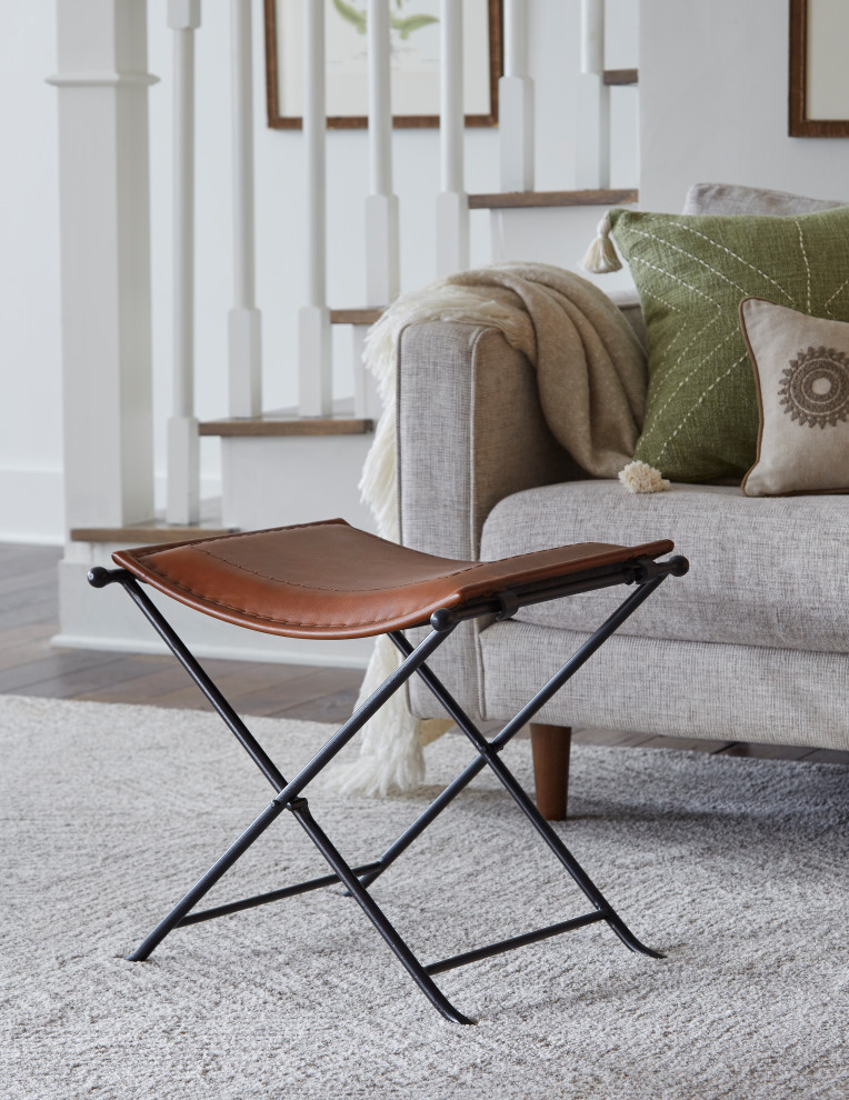 Silla Top Grain Leather Saddle Seat Bench  Cinnamon   Industrial   Vanity Stools And Benches   by Martin Svensson Home  Houzz