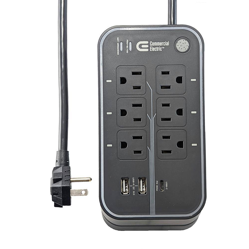 Commercial Electric 6 ft. 6-Outlet RGB Gaming Surge Protector with 2 USB and 1 USB-C SP-GP621