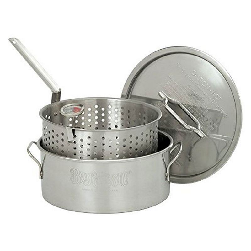 Bayou Classic Durable 10 Quart Stainless Steel Fry Pot and Perforated Basket