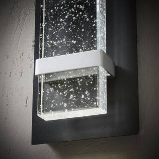 Hampton Bay Caroline Modern 1-Light Black LED Outdoor Wall Lantern Sconce with Silver Strap and Seeded Glass (1-Pack) HDP98270BLSS