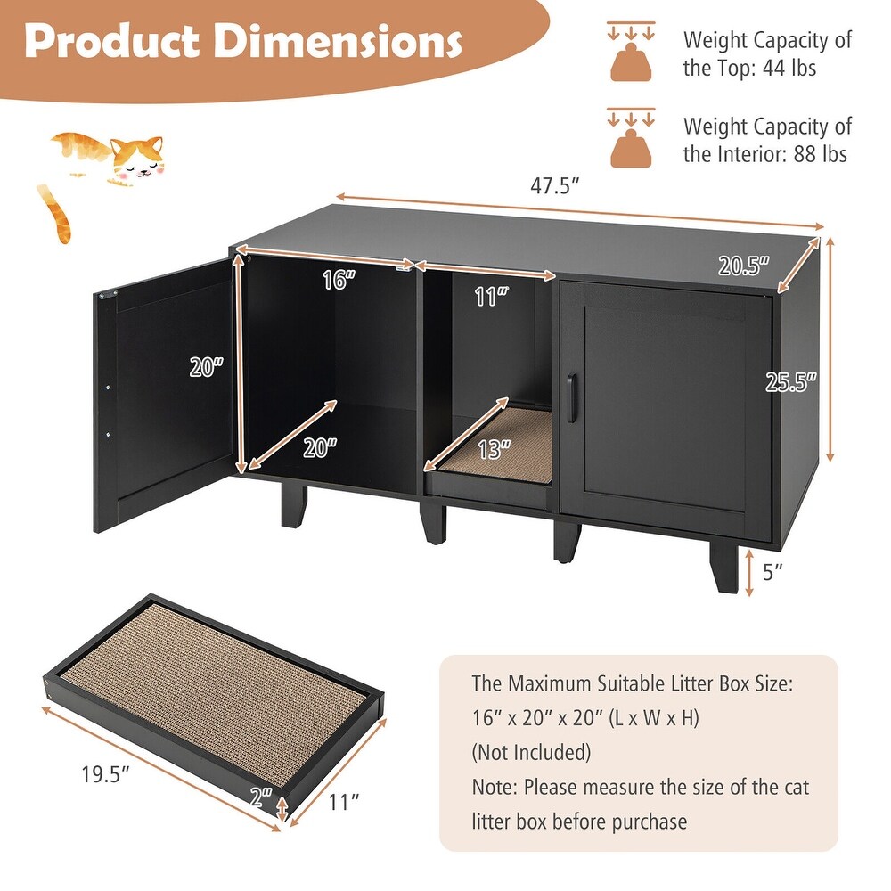 Gymax Cat Litter Box Enclosure TV Stand Cabinet Hidden Cat House