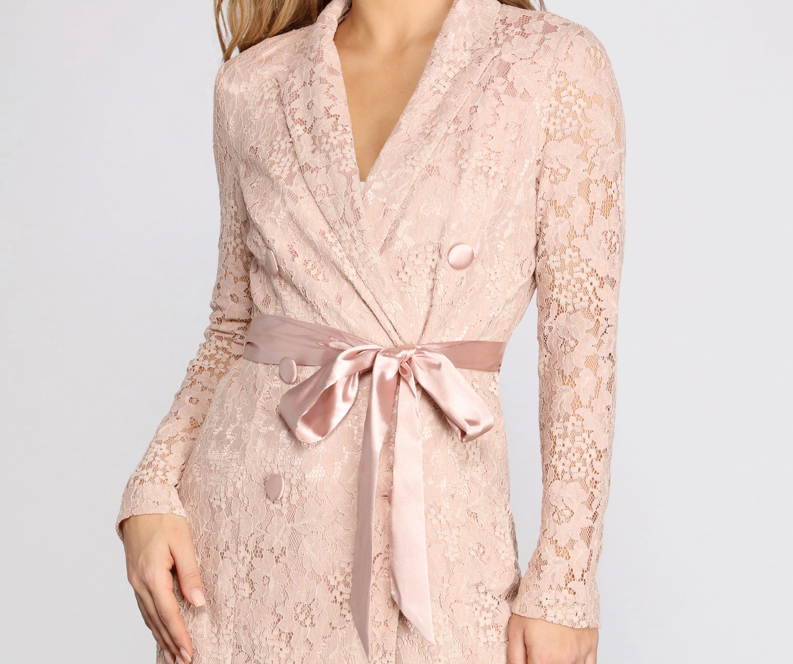 True Love Satin Belted Lace Trench Coat