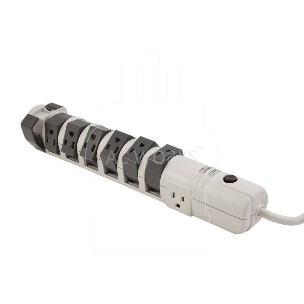 AC WORKS 8-Outlet 6 ft. SJT 143 Rotating Power Strip with Surge Protection PSROT-072