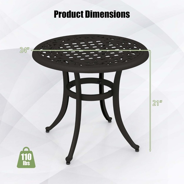 Patio Side Table With Adjustable Footpads Round Cast Aluminum End Table