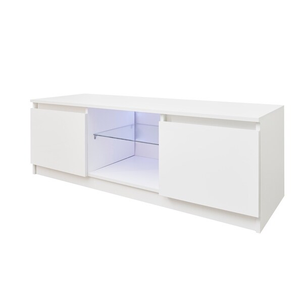 TV Stand with Lights， Modern LED TV Cabinet with Storage Drawers