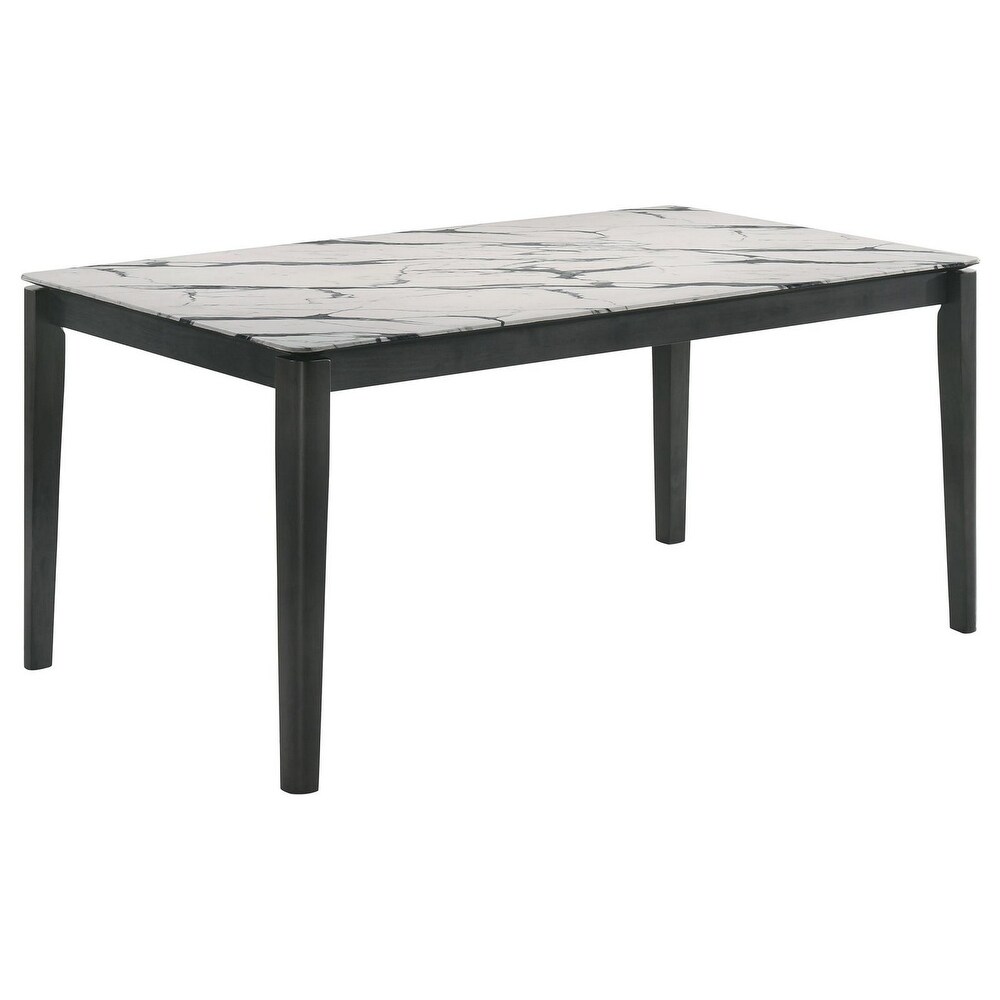 Abi 63 Inch Dining Table  6 Seater  Beveled Top  Faux Marble Finish  Gray