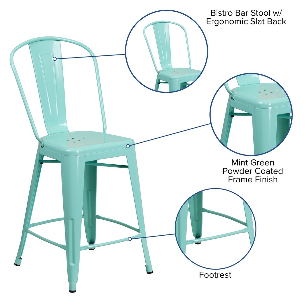 24'' High Metal Indoor Outdoor Counter Height Stool with Back   17.75\